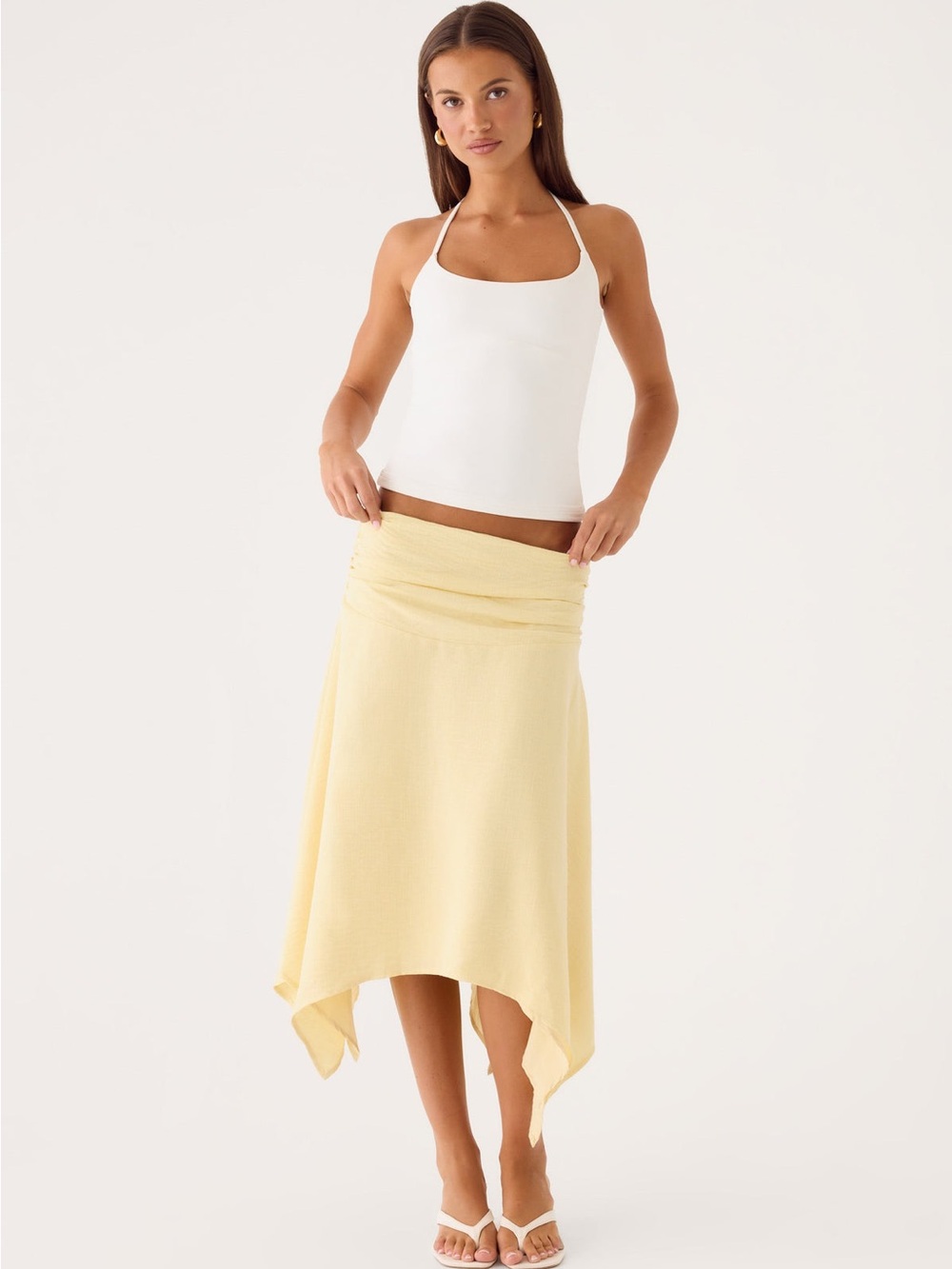 Peppermayo Pale Yellow Asymmetrical Handkerchief Hem Skirt
